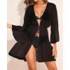 imageYonique Kimono Swimsuit Cover Ups for Women Ruffles Beach Cover Long Sleeve CoverupsBlack