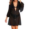 imageYonique Kimono Swimsuit Cover Ups for Women Ruffles Beach Cover Long Sleeve CoverupsBlack
