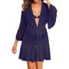 imageYonique Kimono Swimsuit Cover Ups for Women Ruffles Beach Cover Long Sleeve CoverupsNavy Blue