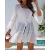 imageYonique Kimono Swimsuit Cover Ups for Women Ruffles Beach Cover Long Sleeve CoverupsWhite