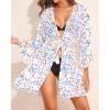 imageYonique Kimono Swimsuit Cover Ups for Women Ruffles Beach Cover Long Sleeve CoverupsWhite Flower
