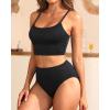 imageYonique Ribbed Bikini High Waisted Bikini Crop Top Swimsuit for Women Two Piece Bathing SuitBlack
