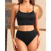 imageYonique Ribbed Bikini High Waisted Bikini Crop Top Swimsuit for Women Two Piece Bathing SuitBlack