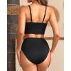 imageYonique Ribbed Bikini High Waisted Bikini Crop Top Swimsuit for Women Two Piece Bathing SuitBlack