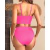 imageYonique Ribbed Bikini High Waisted Bikini Crop Top Swimsuit for Women Two Piece Bathing SuitHot Pink