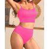 imageYonique Ribbed Bikini High Waisted Bikini Crop Top Swimsuit for Women Two Piece Bathing SuitHot Pink