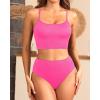 imageYonique Ribbed Bikini High Waisted Bikini Crop Top Swimsuit for Women Two Piece Bathing SuitHot Pink
