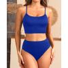 imageYonique Ribbed Bikini High Waisted Bikini Crop Top Swimsuit for Women Two Piece Bathing SuitRoyal Blue