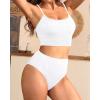 imageYonique Ribbed Bikini High Waisted Bikini Crop Top Swimsuit for Women Two Piece Bathing SuitWhite