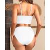 imageYonique Ribbed Bikini High Waisted Bikini Crop Top Swimsuit for Women Two Piece Bathing SuitWhite