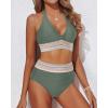 imageYonique Women Tummy Control Bikini Two Piece High Waisted Swimsuit Push Up Bathing Suit Halter Bikini TopArmy Green