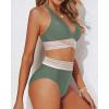 imageYonique Women Tummy Control Bikini Two Piece High Waisted Swimsuit Push Up Bathing Suit Halter Bikini TopArmy Green