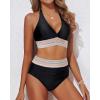 imageYonique Women Tummy Control Bikini Two Piece High Waisted Swimsuit Push Up Bathing Suit Halter Bikini TopBlack