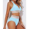 imageYonique Women Tummy Control Bikini Two Piece High Waisted Swimsuit Push Up Bathing Suit Halter Bikini TopBlue