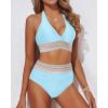 imageYonique Women Tummy Control Bikini Two Piece High Waisted Swimsuit Push Up Bathing Suit Halter Bikini TopBlue