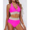 imageYonique Women Tummy Control Bikini Two Piece High Waisted Swimsuit Push Up Bathing Suit Halter Bikini TopHot Pink