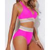 imageYonique Women Tummy Control Bikini Two Piece High Waisted Swimsuit Push Up Bathing Suit Halter Bikini TopHot Pink