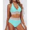 imageYonique Women Tummy Control Bikini Two Piece High Waisted Swimsuit Push Up Bathing Suit Halter Bikini TopLight Blue