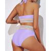 imageYonique Women Tummy Control Bikini Two Piece High Waisted Swimsuit Push Up Bathing Suit Halter Bikini TopLight Purple