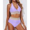 imageYonique Women Tummy Control Bikini Two Piece High Waisted Swimsuit Push Up Bathing Suit Halter Bikini TopLight Purple