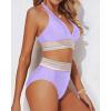 imageYonique Women Tummy Control Bikini Two Piece High Waisted Swimsuit Push Up Bathing Suit Halter Bikini TopLight Purple