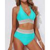 imageYonique Women Tummy Control Bikini Two Piece High Waisted Swimsuit Push Up Bathing Suit Halter Bikini TopTurquoise