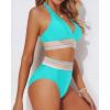 imageYonique Women Tummy Control Bikini Two Piece High Waisted Swimsuit Push Up Bathing Suit Halter Bikini TopTurquoise