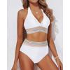 imageYonique Women Tummy Control Bikini Two Piece High Waisted Swimsuit Push Up Bathing Suit Halter Bikini TopWhite