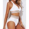 imageYonique Women Tummy Control Bikini Two Piece High Waisted Swimsuit Push Up Bathing Suit Halter Bikini TopWhite