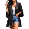 imageYonique Kimono Swimsuit Cover Ups for Women Ruffles Beach Cover Long Sleeve CoverupsHairball Black
