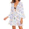 imageYonique Kimono Swimsuit Cover Ups for Women Ruffles Beach Cover Long Sleeve CoverupsWhite Flower