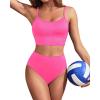 imageYonique Ribbed Bikini High Waisted Bikini Crop Top Swimsuit for Women Two Piece Bathing SuitHot Pink