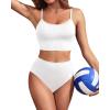 imageYonique Ribbed Bikini High Waisted Bikini Crop Top Swimsuit for Women Two Piece Bathing SuitWhite