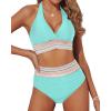 imageYonique Women Tummy Control Bikini Two Piece High Waisted Swimsuit Push Up Bathing Suit Halter Bikini TopLight Blue
