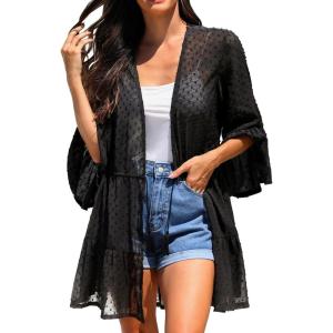 imageYonique Kimono Swimsuit Cover Ups for Women Ruffles Beach Cover Long Sleeve CoverupsHairball Black