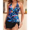 imageYonique 2 Piece Swimsuits for Women Halter Tankini Top with Skirt Bottom V Neck Bathing SuitBlue Floral