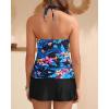 imageYonique 2 Piece Swimsuits for Women Halter Tankini Top with Skirt Bottom V Neck Bathing SuitBlue Floral