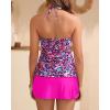 imageYonique 2 Piece Swimsuits for Women Halter Tankini Top with Skirt Bottom V Neck Bathing SuitPink Flower