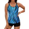 imageYonique 2 Piece Tankini Swimsuits for Women with Boy Shorts Athletic Swim Tank Top Bathing SuitsBlue Wavy Pattern
