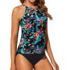 imageYonique Two Piece High Neck Tankini Swimsuits for Women Tummy Control Bathing Suits Floral Print SwimwearMidnight Hibiscus