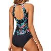 imageYonique Two Piece High Neck Tankini Swimsuits for Women Tummy Control Bathing Suits Floral Print SwimwearMidnight Hibiscus