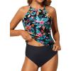 imageYonique Two Piece High Neck Tankini Swimsuits for Women Tummy Control Bathing Suits Floral Print SwimwearMidnight Hibiscus