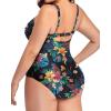 imageYonique Women Plus Size One Piece Swimsuits Tummy Control Bathing Suits Twist Front Ruched SwimwearBlack Floral