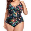 imageYonique Women Plus Size One Piece Swimsuits Tummy Control Bathing Suits Twist Front Ruched SwimwearBlack Floral