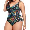 imageYonique Women Plus Size One Piece Swimsuits Tummy Control Bathing Suits Twist Front Ruched SwimwearBlack Floral