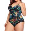 imageYonique Women Plus Size One Piece Swimsuits Tummy Control Bathing Suits Twist Front Ruched SwimwearBlack Floral