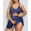 imageYonique Women Plus Size One Piece Swimsuits with Skirt V Neck Floral Printed Swimdress Cutout Bathing SuitsBlue Polka Dot