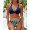 imageYonique Women Two Piece Bathing Suits Push Up Bikini Set Halter Swimsuit Vintage SwimwearNavy Blue Leaves