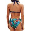 imageYonique Women Two Piece Bathing Suits Push Up Bikini Set Halter Swimsuit Vintage SwimwearNavy Blue Leaves