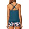 imageYonique Womens Blouson Tankini Swimsuits Two Piece Strappy Bathing Suit Tops with Shorts Criss Cross SwimwearTeal Flower